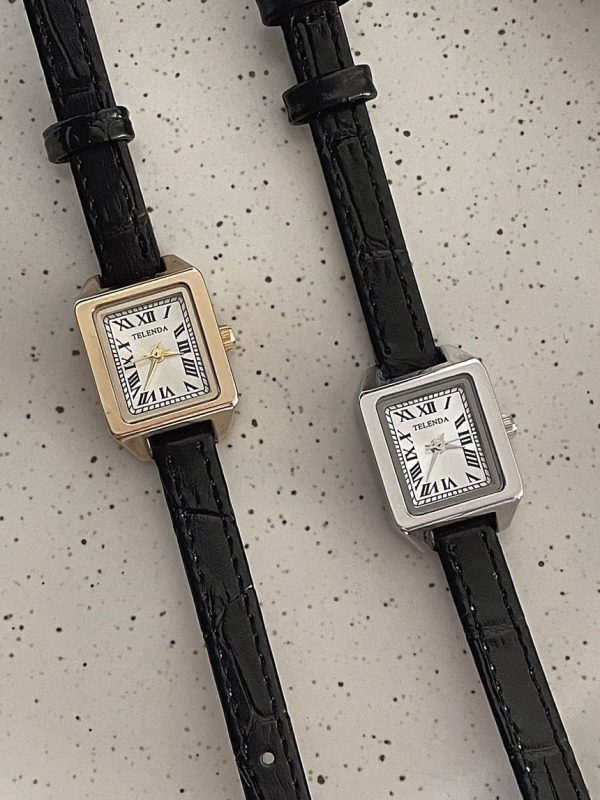 [Telenda] Classic Vintage Cow Leather Mini Square Watch (2 Color)